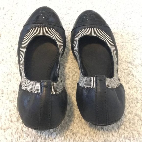 TORY BURCH LIKE NEW BLACK LEATHER GABBY BALLET FLAT ELASTIC FITTED COMFY Size 7 - Picture 8 of 16